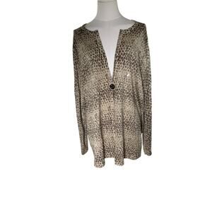 Liz & Me 2X Animal Print Button Front Cardigan Lightweight Knit Top 22/24W